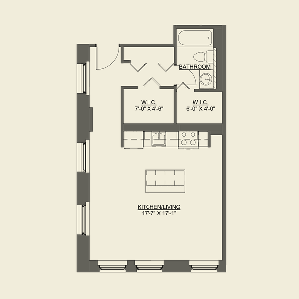 A 3D floor plan of a house with a living room, dining room, kitchen, and two bedrooms.
