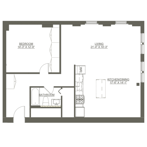 One bedroom floor plan a Cobbler Square Lofts