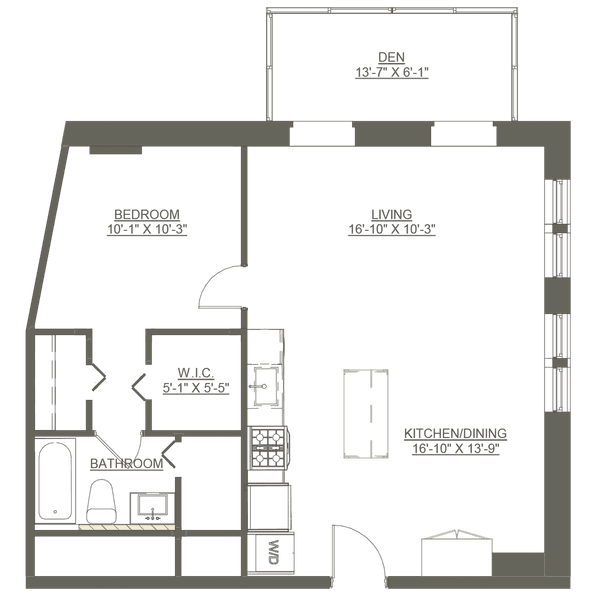 Studio floor plan a Cobbler Square Lofts