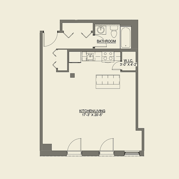 A 3D floor plan of a house with a living room, dining room, kitchen, and two bedrooms.
